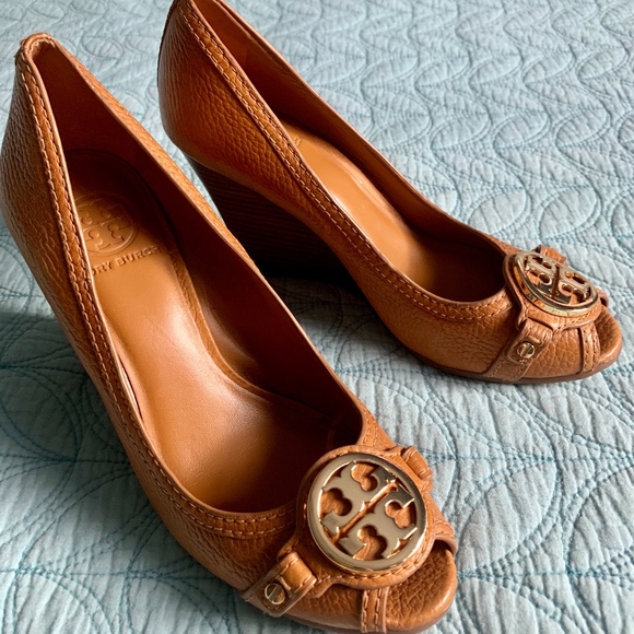 Tory Burch Shoes - Tory Burch Royal Tan Wedges Peep Toe Size 6